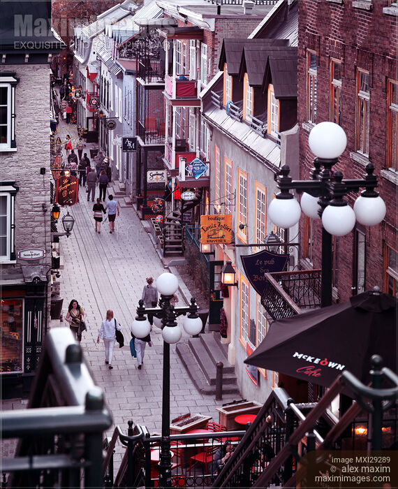 Busy historic streets of Old Quebec City Rue du Petit-Champlain Stock photo of Busy historic streets of Old Quebec City Rue du Petit-Champlain Buy commercial use license at MaximImages