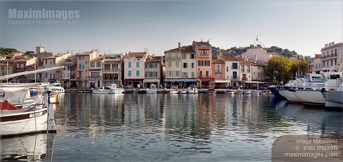 Cassis port town city skyline panorama harbor with boats Southern France Stock photo of Cassis port town city skyline panorama harbor with boats Southern France Buy commercial use license at MaximImages