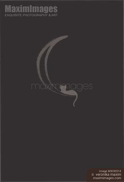 Stock image of Cat lying on a waning moon artistic illustration design on dark gray Buy commercial use license at MaximImages