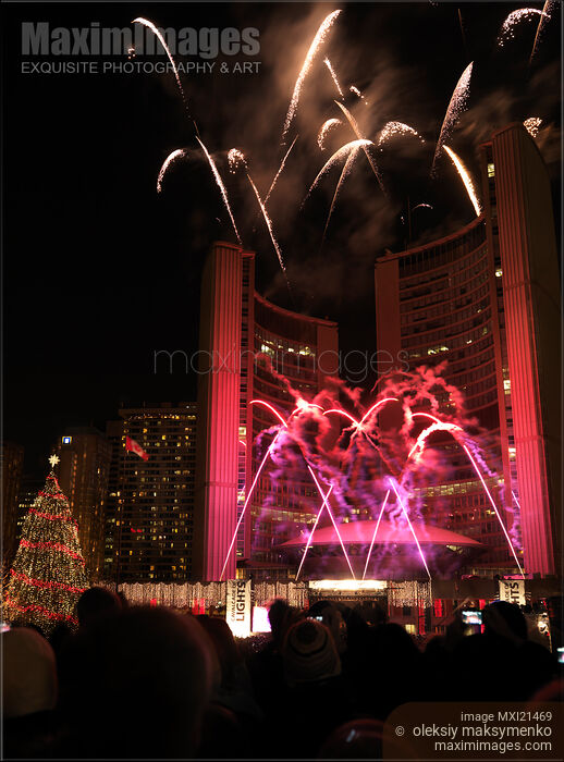 Stock photo of Cavalcade of Lights Fireworks at Toronto City Hall Buy commercial use license at MaximImages