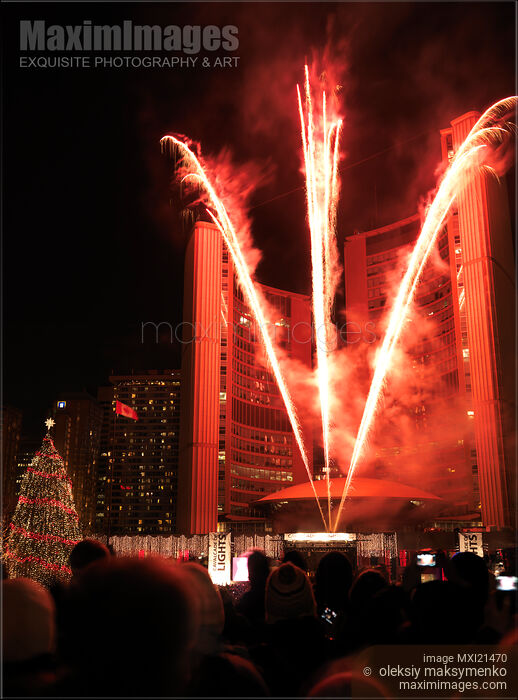 Stock photo of Cavalcade of Lights Fireworks at Toronto City Hall Buy commercial use license at MaximImages