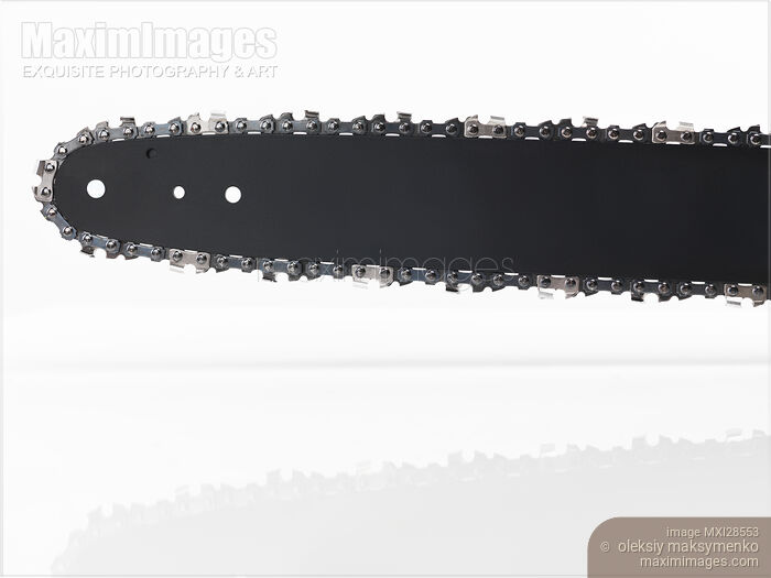 Stock photo of Chainsaw bar and chain Buy commercial use license at MaximImages