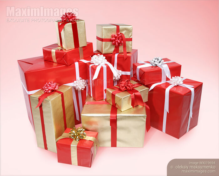 Stock photo of Christmas Gifts Pile of Presents Buy commercial use license at MaximImages