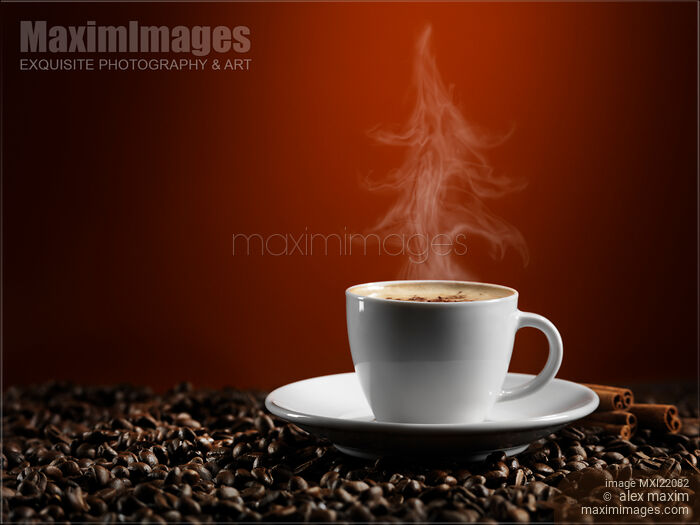 Stock photo of Christmas Tree Steam Coming from a Cup of Coffe Buy commercial use license at MaximImages