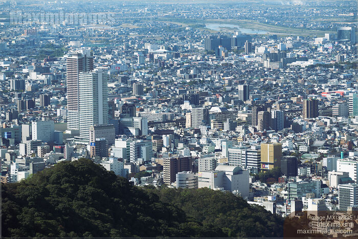 City of Gifu aerial scenery of the modern architecture and high-rise buildings Stock photo of City of Gifu aerial scenery of the modern architecture and high-rise buildings Buy commercial use license at MaximImages