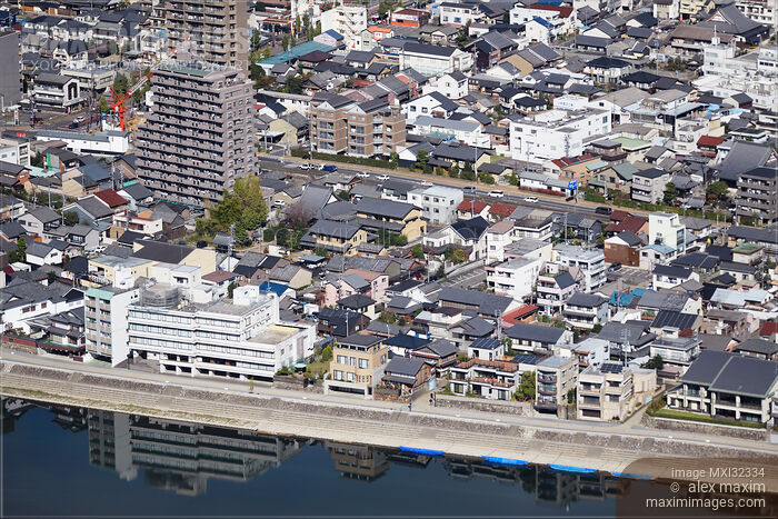 Stock photo of City of Gifu aerial scenery, residential houses on the back of the Nagara River Buy commercial use license at MaximImages