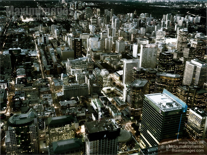 Stock photo of City of Toronto Downtown after Sunset Buy commercial use license at MaximImages