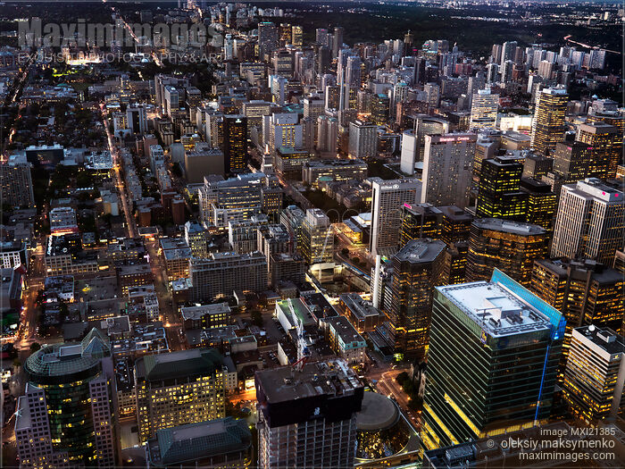 Stock photo of City of Toronto Downtown after Sunset Buy commercial use license at MaximImages