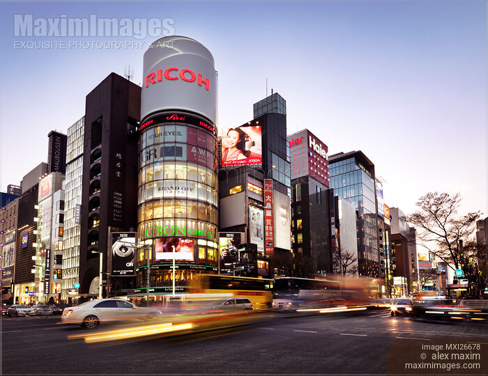 Stock photo of City traffic at night in Ginza Tokyo Buy commercial use license at MaximImages