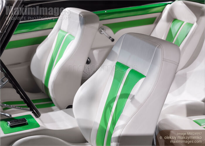 Stock photo of Classic car interior leather seats Buy commercial use license at MaximImages