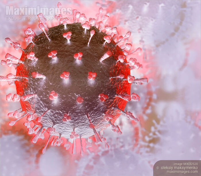 Closeup illustration of Flu virus H1N1 H5N1 influenza A virus particle viral infection pandemic artistic concept Stock image of Closeup illustration of Flu virus H1N1 H5N1 influenza A virus particle viral infection pandemic artistic concept Buy commercial use license at MaximImages