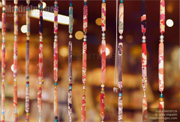Stock photo of Closeup of colorful kimono kofu strings decorative obijime at Japanese souvenir store Buy commercial use license at MaximImages