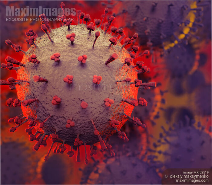 Closeup of Flu virus H1N1 H5N1 or Coronavirus virus particle viral infection epidemic artistic medical illustration Stock image of Closeup of Flu virus H1N1 H5N1 or Coronavirus virus particle viral infection epidemic artistic medical illustration Buy commercial use license at MaximImages