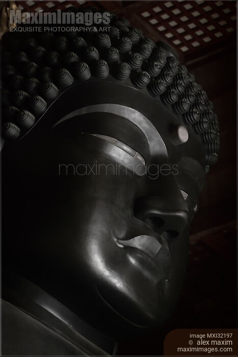 Closeup of Great Buddha face in Todai-ji temple Stock photo of Closeup of Great Buddha face in Todai-ji temple Buy commercial use license at MaximImages