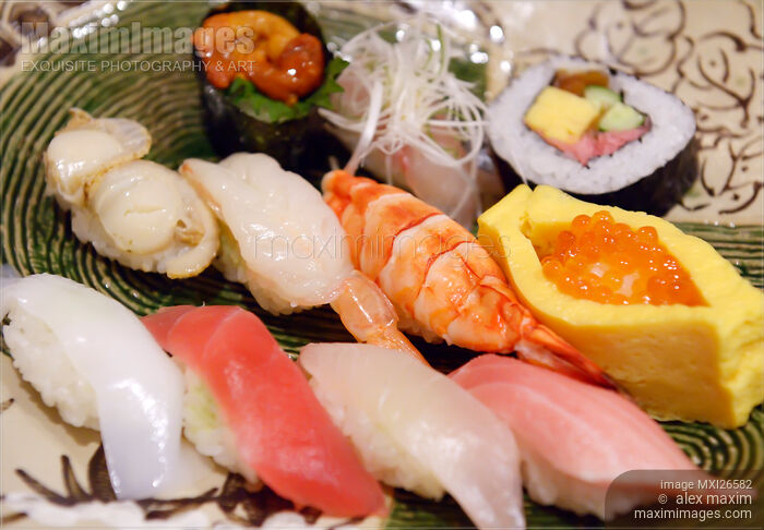 Closeup of sushi on a plate Stock photo of Closeup of sushi on a plate Buy commercial use license at MaximImages