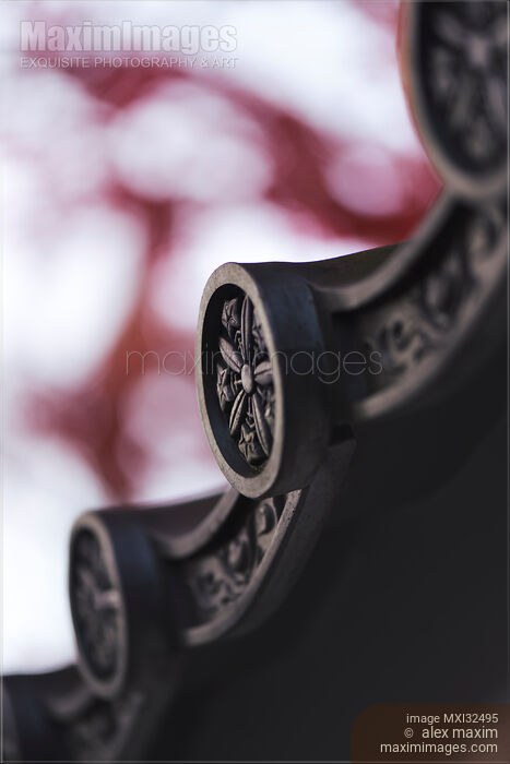 Stock photo of Closeup of traditional Japanese clay tile Kawara roof eaves detail Buy commercial use license at MaximImages