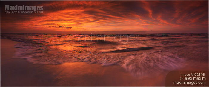 Stock photo of Colorful dramatic sunset over lake Huron panorama Buy commercial use license at MaximImages