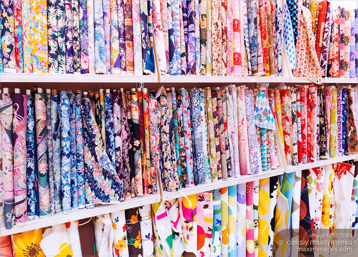 Stock photo of Colorful fabrics in a store Buy commercial use license at MaximImages