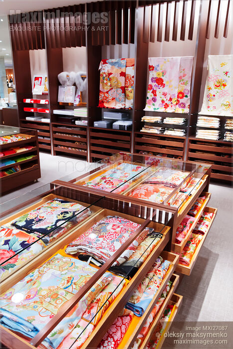 Colorful fabrics on display in Japanese store Stock photo of Colorful fabrics on display in Japanese store Buy commercial use license at MaximImages