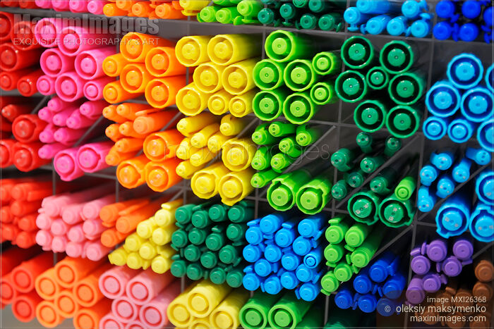 Stock photo of Colorful Pens Markers Highlighters Buy commercial use license at MaximImages