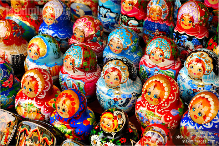 Stock photo of Colorful Russian Matreshkas Buy commercial use license at MaximImages
