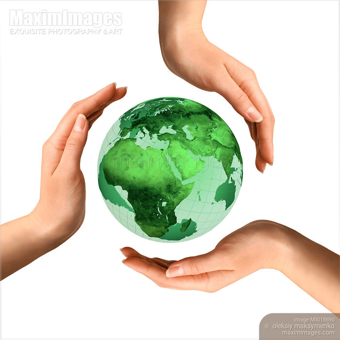 Stock photo of Conceptual Recycling Symbol over Earth Globe Buy commercial use license at MaximImages