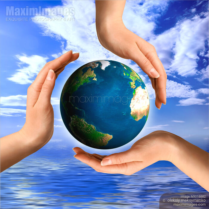 Stock photo of Conceptual Recycling Symbol with Earth Globe Buy commercial use license at MaximImages
