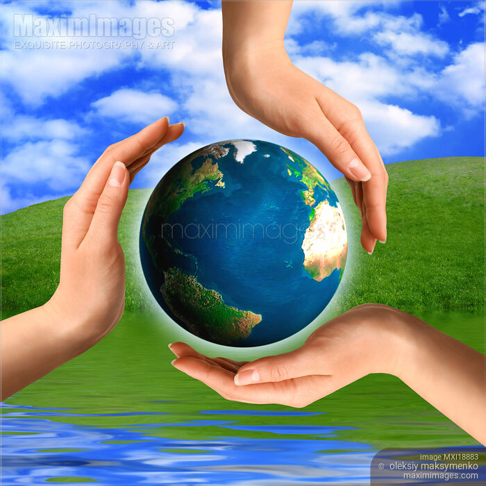 Stock photo of Conceptual Recycling Symbol with Earth Globe Buy commercial use license at MaximImages