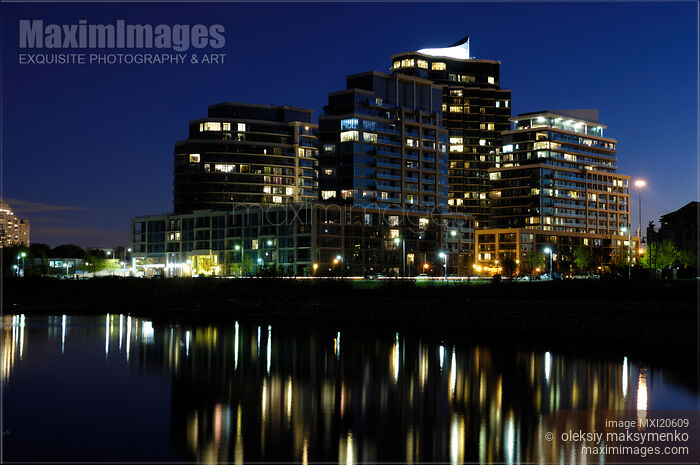 Stock photo of Condo Buildings at Night Buy commercial use license at MaximImages