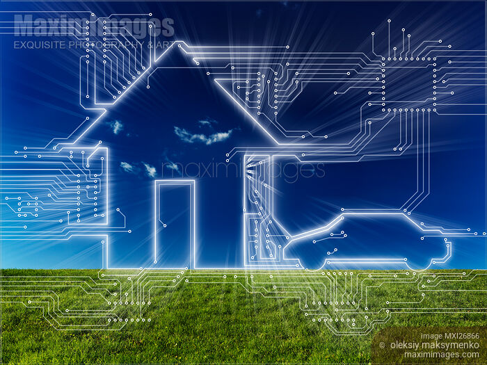Stock image of Connected home and electric car digital concept Buy commercial use license at MaximImages