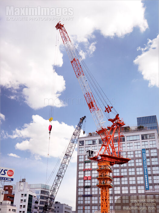 Stock photo of Construction cranes in Shinjuku Tokyo Buy commercial use license at MaximImages