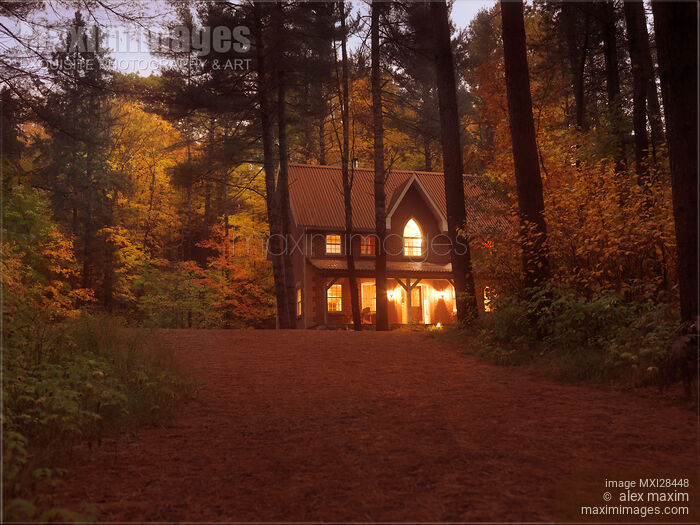 Stock photo of Country house in fall twilight Ontario Canada Buy commercial use license at MaximImages