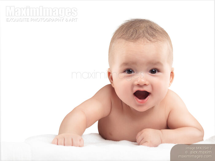 Cute Four Month Old Baby Boy with Funny Excited Expression Stock photo of Cute Four Month Old Baby Boy with Funny Excited Expression Buy commercial use license at MaximImages