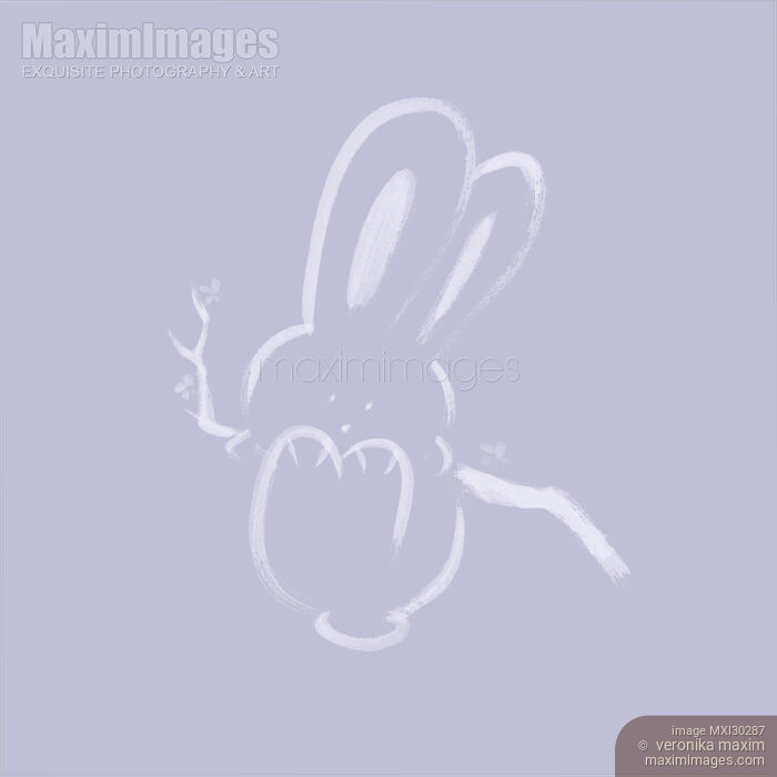 Stock image of Cute happy bunny rabbit swinging on a branch illustration on violet background Buy commercial use license at MaximImages