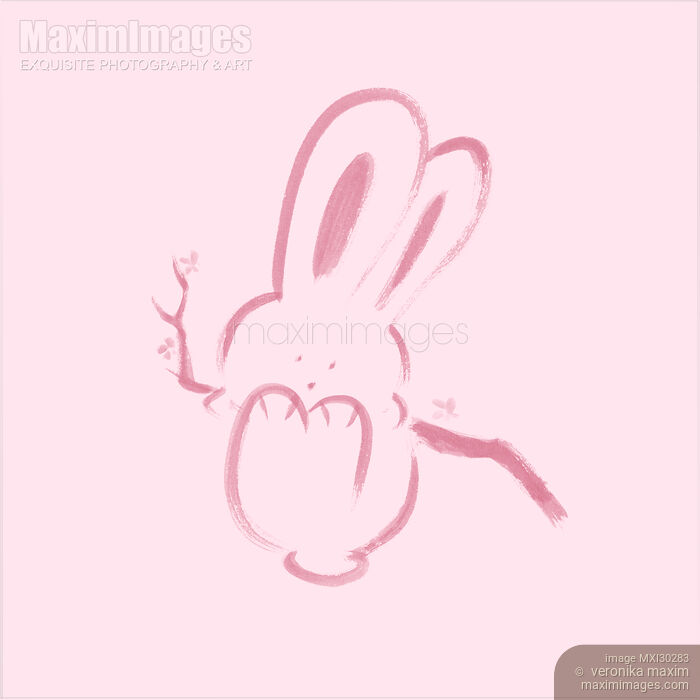 Cute happy pink bunny rabbit swinging on a branch illustration Stock image of Cute happy pink bunny rabbit swinging on a branch illustration Buy commercial use license at MaximImages