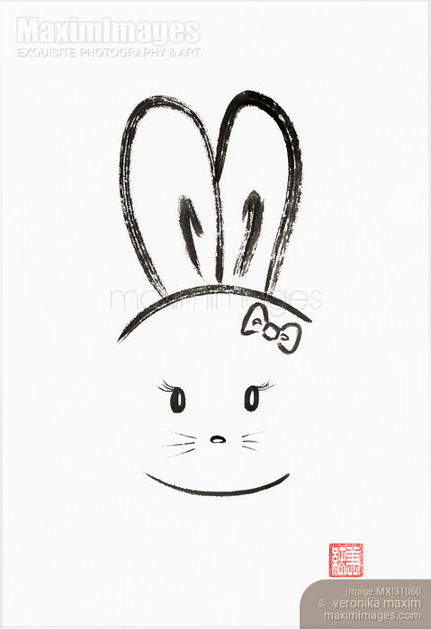 Stock image of Cute kawaii bunny girl with a bow illustration Buy commercial use license at MaximImages