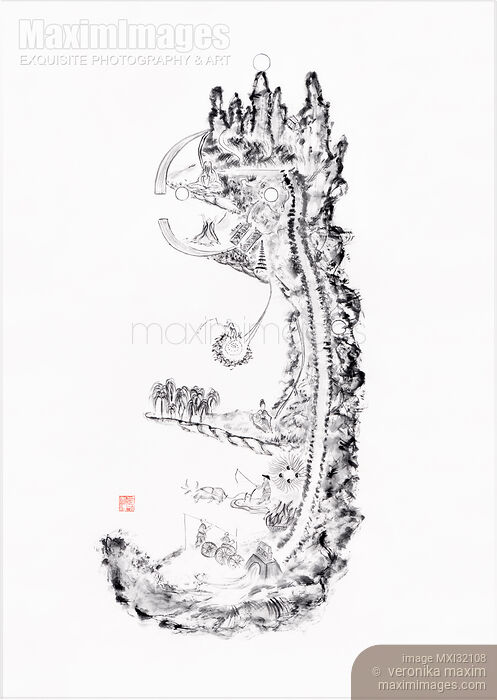 Stock image of Daoist Classical Neijing Tu 內经图 Nei Jing Tu Chart of Inner Alchemy Landscape in Nei Dan practice Buy commercial use license at MaximImages