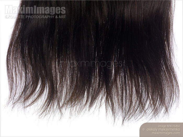 Photo Of Dark Brown Hair Isolated On White Background Stock