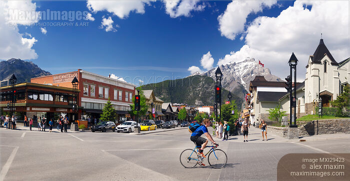 Daytime street scenery of the Town of Banff in Alberta Rockies Stock photo of Daytime street scenery of the Town of Banff in Alberta Rockies Buy commercial use license at MaximImages
