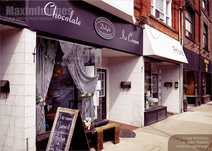 Stock photo of Delight organic fair trade chocolate cafe at the Junction Toronto Buy commercial use license at MaximImages
