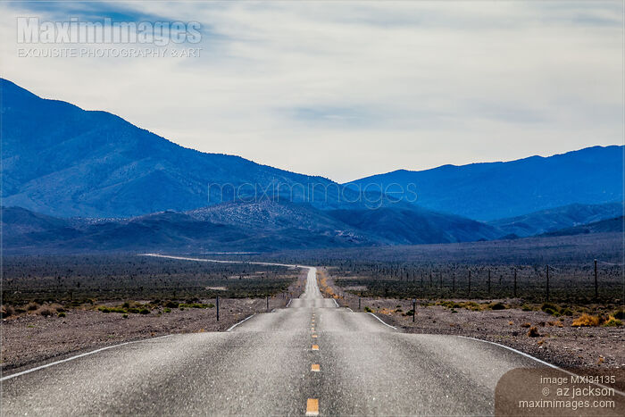 Stock photo of Desert Highway California USA landscape scenery at dusk Buy commercial use license at MaximImages