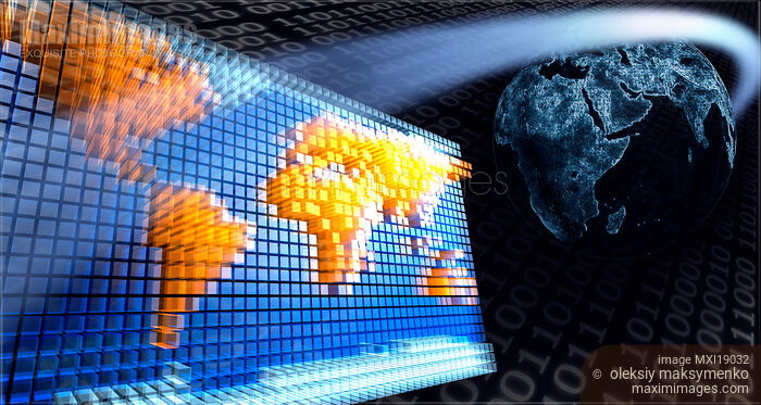 Stock image of Digital World Map and Earth Globe Buy commercial use license at MaximImages