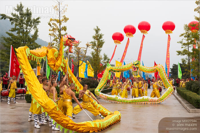 Stock photo of Dragon dance Kung Fu team in DengFeng China Buy commercial use license at MaximImages