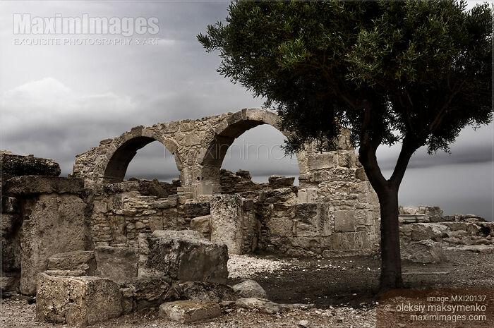 Stock photo of Dramatic scenery of Roman Agora architecture remains in Kourion Cyprus Buy commercial use license at MaximImages