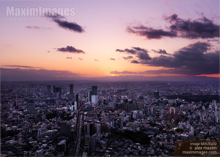 Stock photo of Dramatic sunset scenery of Tokyo Japan Buy commercial use license at MaximImages