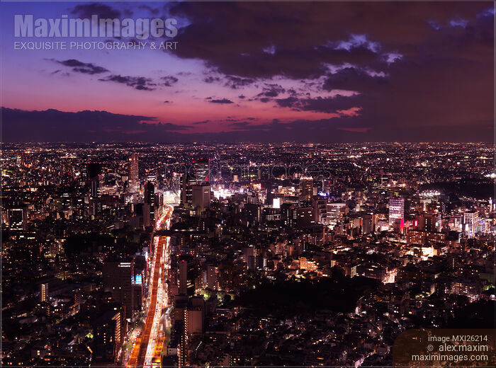 Dramatic twilight scenery of Tokyo city landscape and highway Stock photo of Dramatic twilight scenery of Tokyo city landscape and highway Buy commercial use license at MaximImages