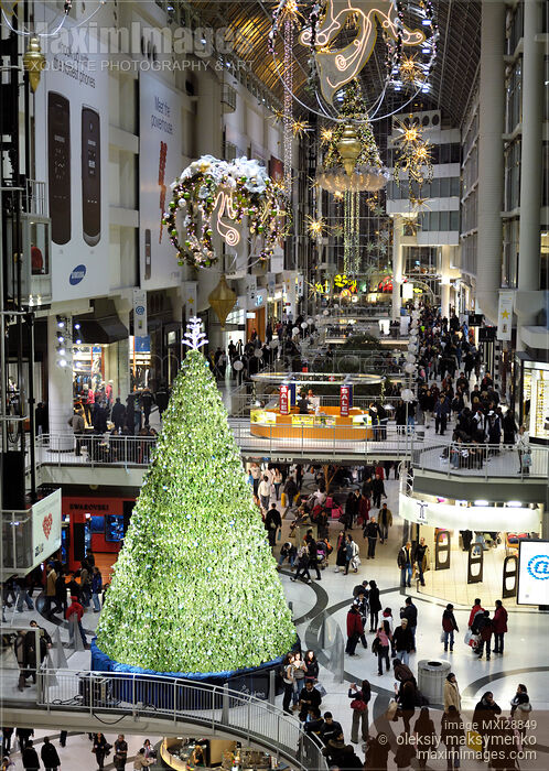 Stock photo of Eaton Centre Shopping Mall in Toronto with Christmas Decoration Buy commercial use license at MaximImages
