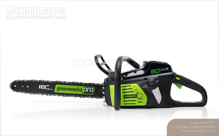 Stock photo of Electric Cordless Chainsaw Buy commercial use license at MaximImages