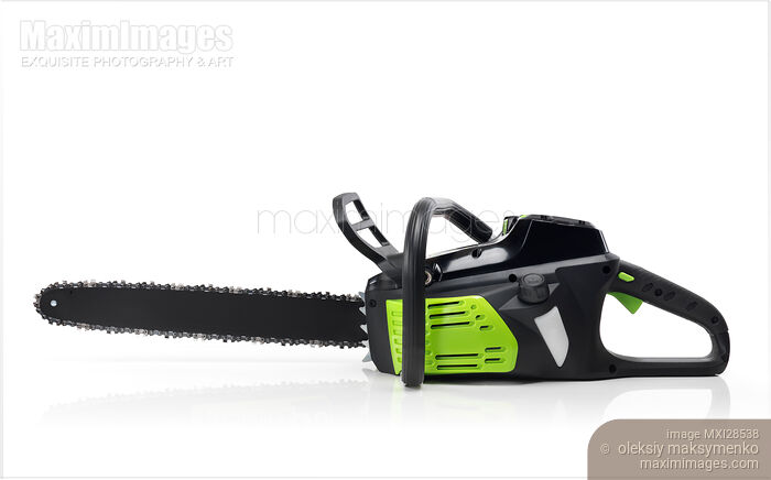 Stock photo of Electric Cordless Chainsaw Buy commercial use license at MaximImages