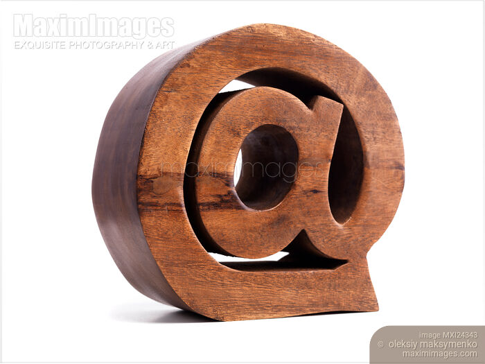 Email Symbol AT @ made of wood Stock photo of Email Symbol AT @ made of wood Buy commercial use license at MaximImages